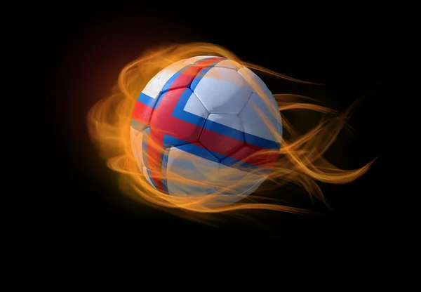 Fußball mit der Nationalflagge der Färöer-Inseln, die eine Flamme bildet. — Stockfoto