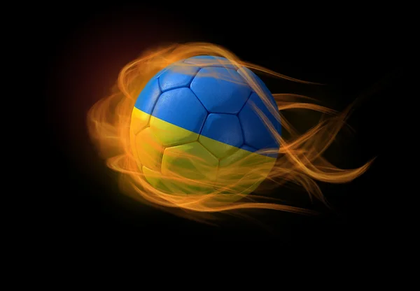 Футбольний м'яч з Національний прапор України, роблячи полум'я. — стокове фото