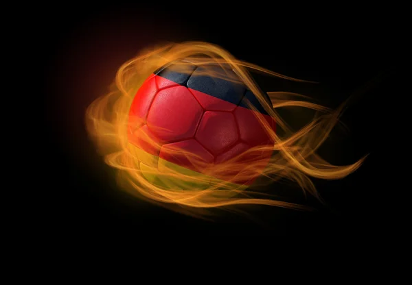 Balón de fútbol con la bandera nacional de Alemania, haciendo una llama . — Foto de Stock