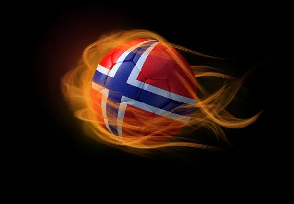 Soccer ball with the national flag of Norway, making a flame. — Stock Photo, Image