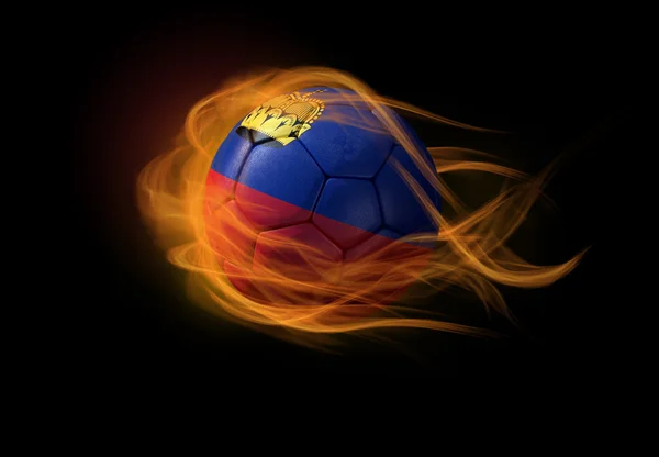 Soccer ball with the national flag of Lichtenstein, making a flame. — Stock Photo, Image