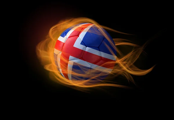 Soccer ball with the national flag of Iceland, making a flame. — Stock Photo, Image