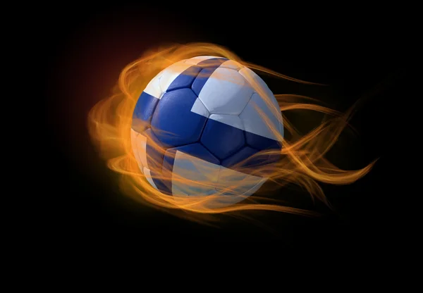Fußball mit der finnischen Nationalflagge, die eine Flamme bildet. — Stockfoto