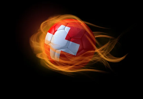 Soccer ball with the national flag of Switzerland, making a flame. — Stock Photo, Image