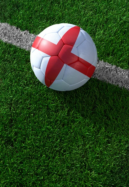 Soccer ball and national flag of England,  green grass — Stock Photo, Image