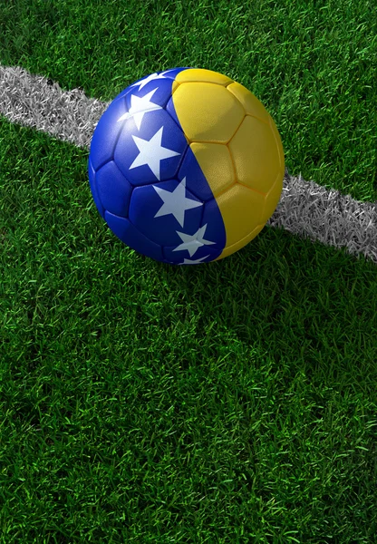 Soccer ball and national flag of Bosnia and Herzegovina,  green grass — Stock Photo, Image