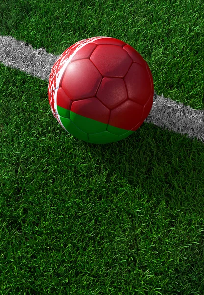 Soccer ball and national flag of Belarus,  green grass — Stock Photo, Image