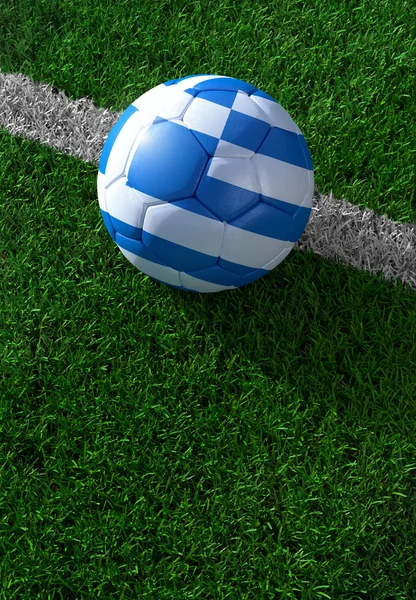 Soccer ball and national flag of Greece,  green grass — Stock Photo, Image