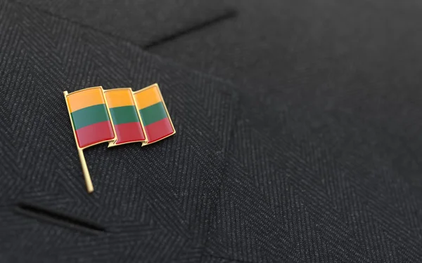 Lithuania flag lapel pin on the collar of a business suit — Stock Photo, Image