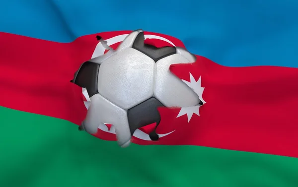 The hole in the flag of Azerbaijan and soccer ball — Stock Photo, Image