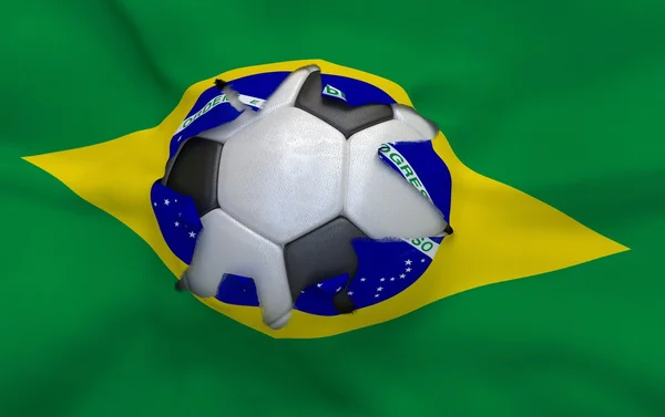 The hole in the flag of Brazil and soccer ball — Stock Photo, Image