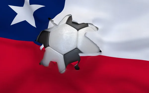 The hole in the flag of Chile and soccer ball — Stock Photo, Image