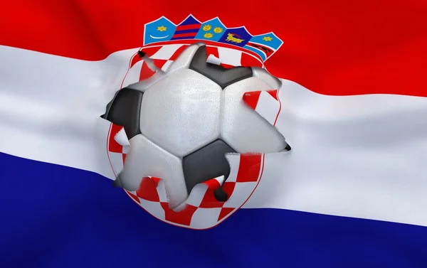 Het gat in de vlag van Kroatië en voetbal bal — Stockfoto