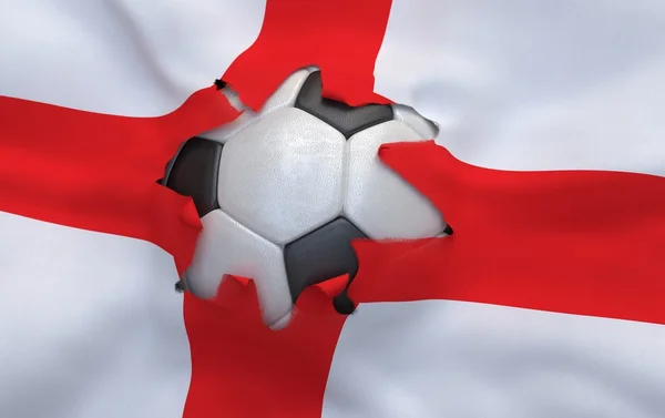 The hole in the flag of England and soccer ball — Stock Photo, Image