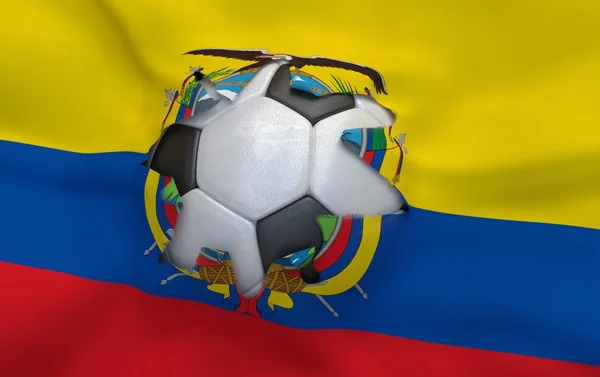 Het gat in de vlag van Ecuador en voetbal bal — Stockfoto