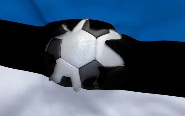 The hole in the flag of Estonia and soccer ball — Stock Photo, Image