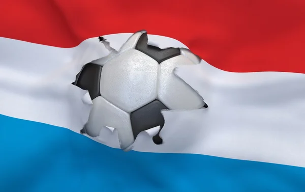 The hole in the flag of Luxembourg and soccer ball — Stock Photo, Image