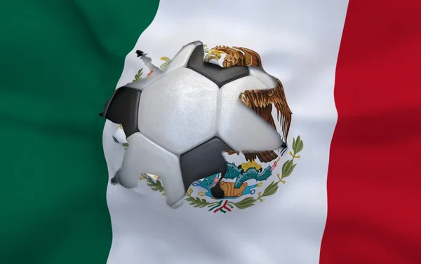 El hoyo en la bandera de México y la pelota de fútbol — Foto de Stock