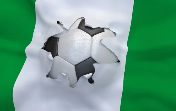 Het gat in de vlag van Nigeria en voetbal bal — Stockfoto