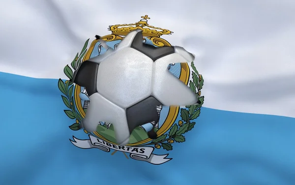 The hole in the flag of San Marino and soccer ball — Stock Photo, Image