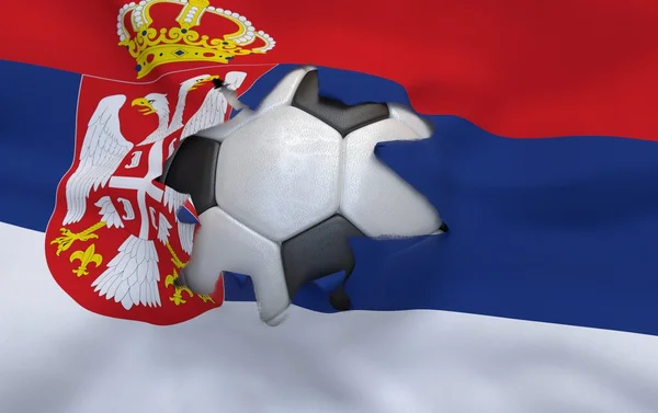 Sırbistan ve futbol topu bayrak delik — Stok fotoğraf