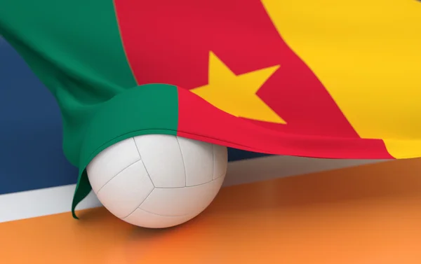 Drapeau du Cameroun avec ballon de volleyball de championnat — Photo
