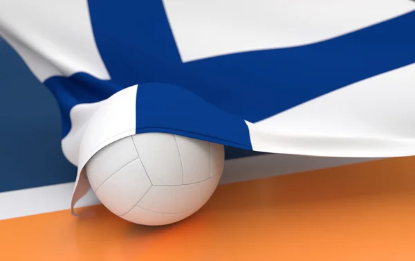 Drapeau de la Finlande avec ballon de volleyball de championnat — Photo