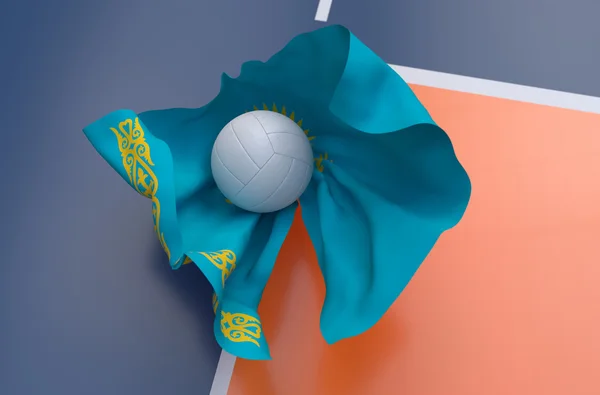 Vlag van Kazachstan met kampioenschap volleybal bal — Stockfoto