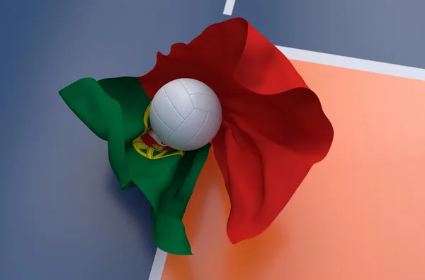 Portugalská vlajka s mistrovství volejbalový míč — Stock fotografie