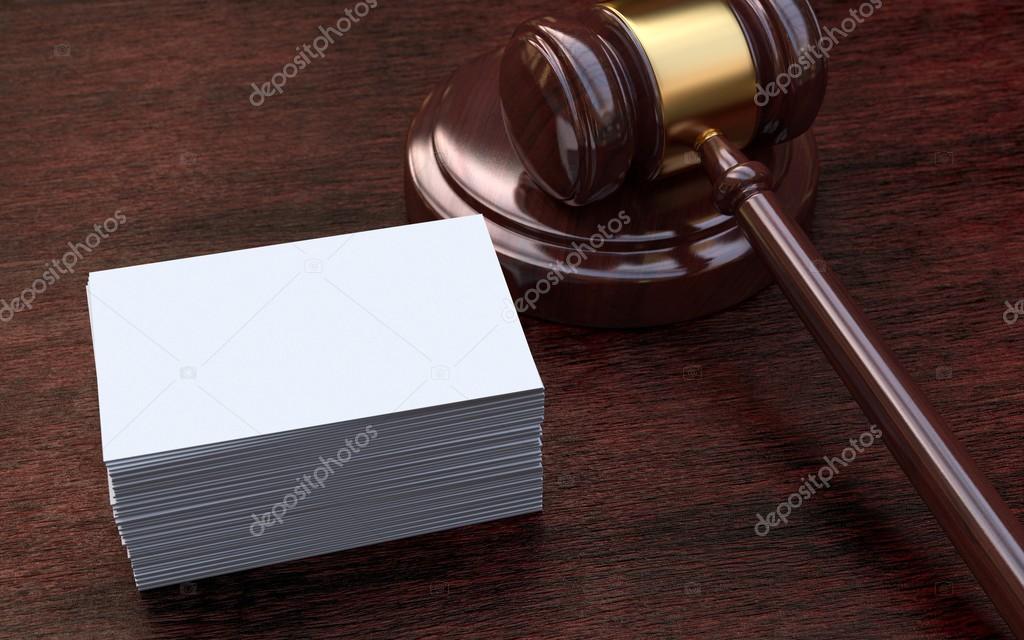 Judge gavel, white, blank business cards