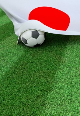 Futbol topu ve Japonya, yeşil çim ulusal bayrak