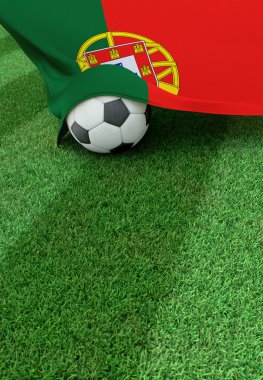 Futbol topu ve Portekiz, yeşil çim ulusal bayrak