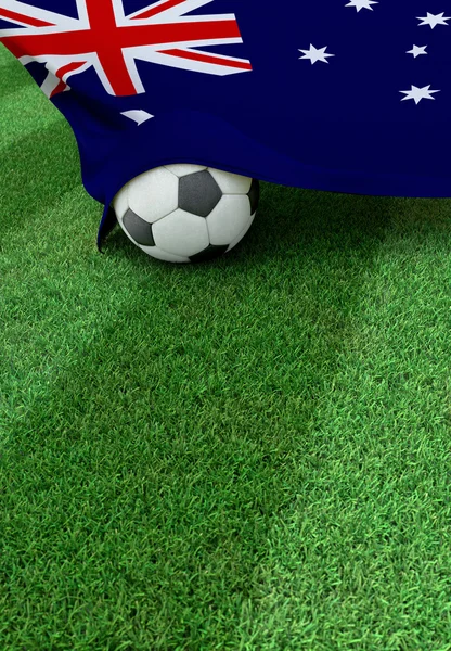 Soccer ball and national flag of Australia,  green grass — Stock Photo, Image