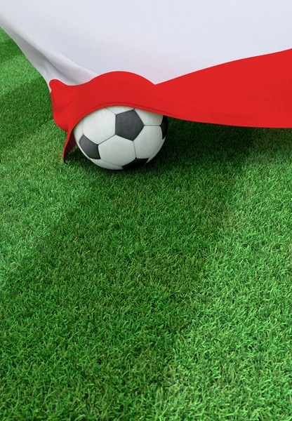 Футбольный мяч и национальный флаг Польши, зеленая трава — стоковое фото