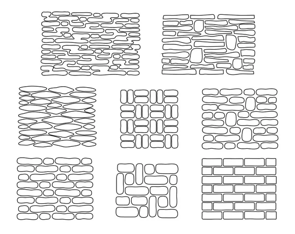 Una serie di texture disegnate a mano. Mattone, pietra, piastrelle . — Vettoriale Stock