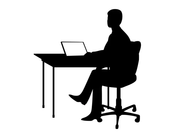 Businessman sitting at a table the computer. — Stock Vector