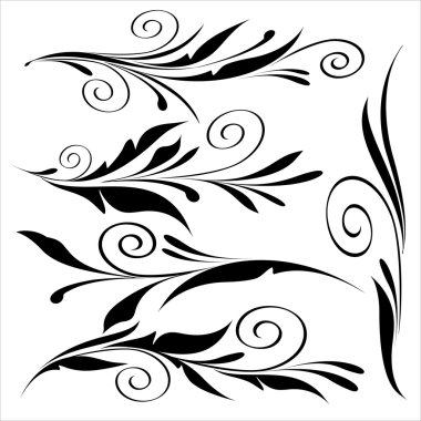 Floral design elements black on white isolated.  clipart