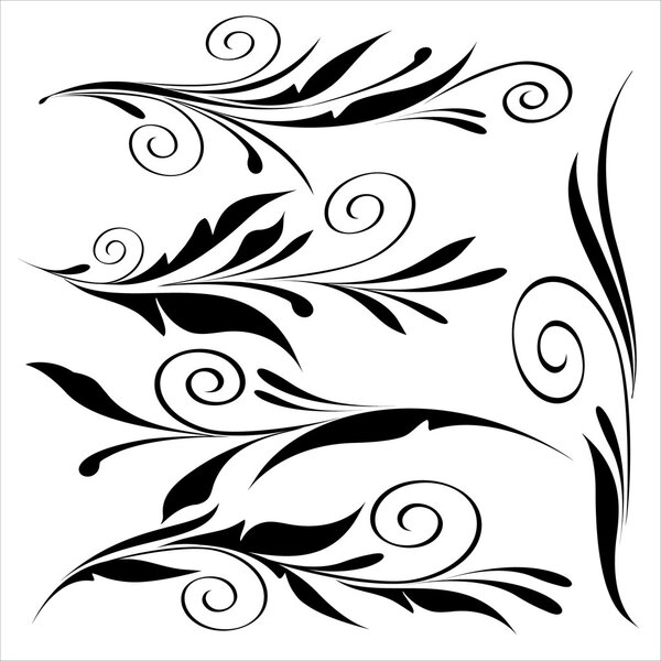 Floral design elements black on white isolated. 