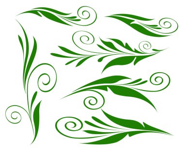 Çiçek tasarım elemanları izole beyaz yeşil.