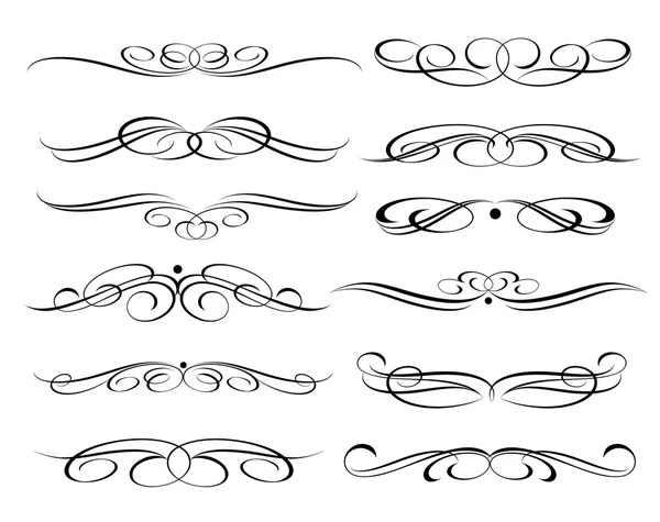 Diseño de elementos caligráficos.Elementos decorativos y conjunto de piezas caligráficas aisladas en blanco. Para el diseño y la decoración retro. Ilustración vectorial. Blanco marrón. Ilustración vectorial . — Vector de stock