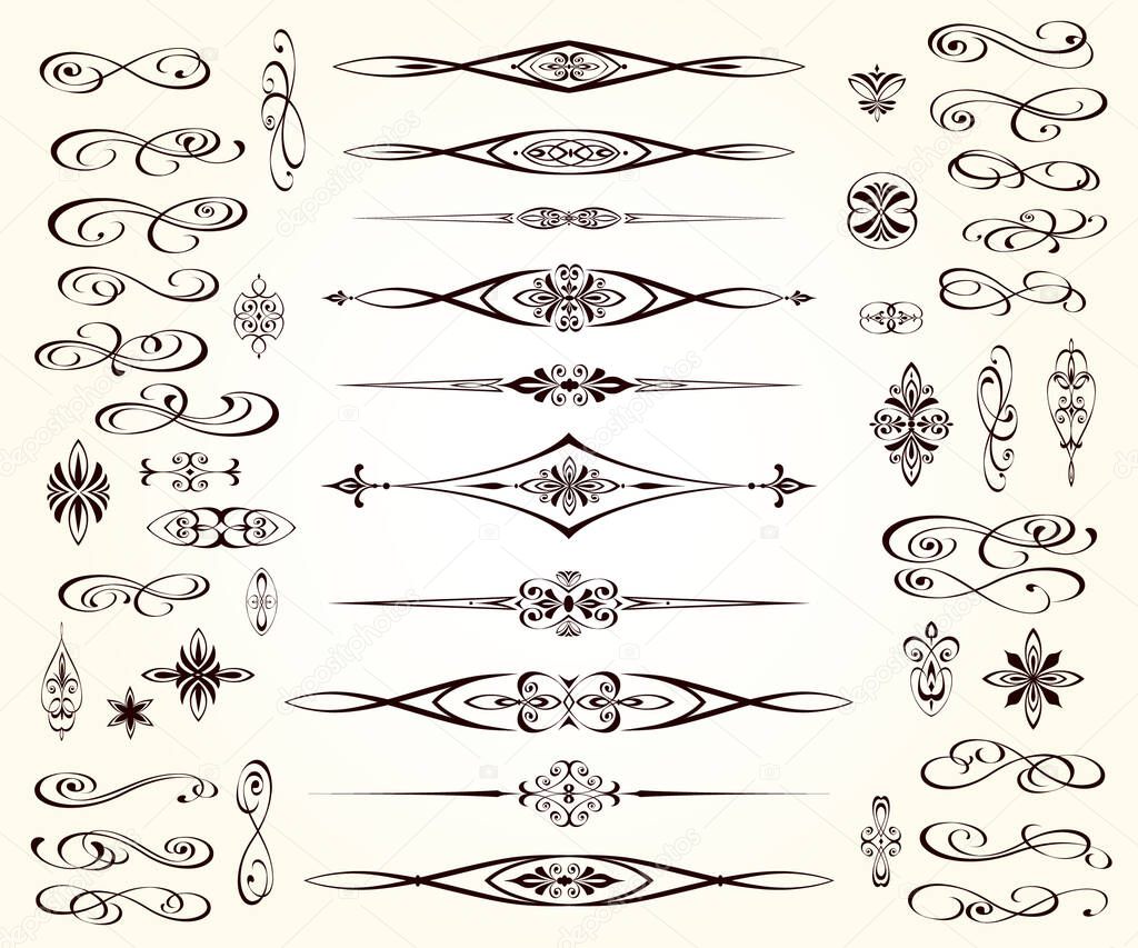 Set of vintage elements isolated, editable.Design elements, vignettes, dividers.