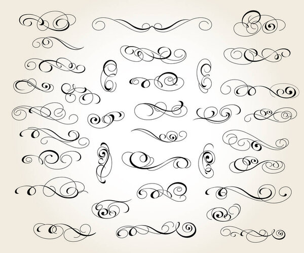 Набор винтажных элементов изолирован, редактируется. Виньеты, делители.