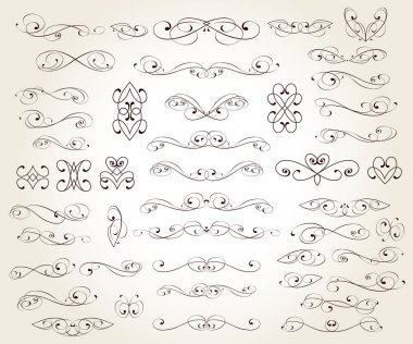 Tasarım için düzenlenebilir çiçek dekoratif elementler. Vignette 'ler, süslemeler, bölücüler.