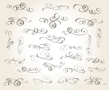 Tasarım için dekoratif elementler dizisi izole, düzenlenebilir. Vignettler, dekoratif, bölücüler.