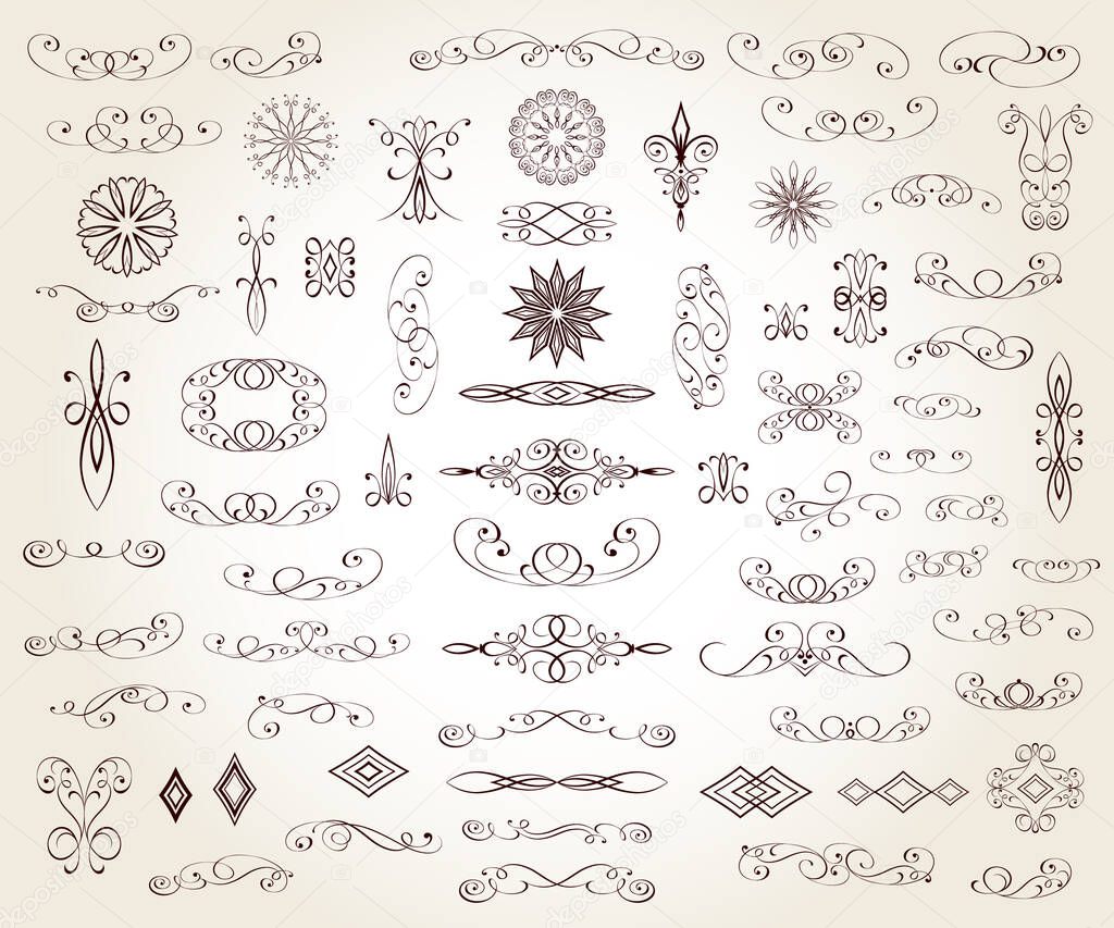 Set of decorative elements for design isolated, editable.Vignettes, ornate,frames, dividers.