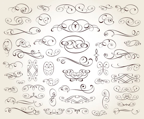 Набір Каліграфічних Декоративних Елементів Віньєтки Орнаменти Рамки Борделі Розділювачі — стоковий вектор