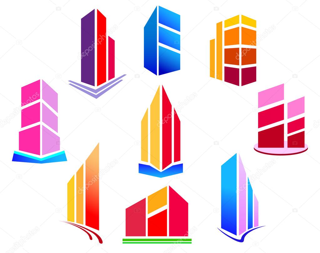 A set of logos of buildings. Vector.