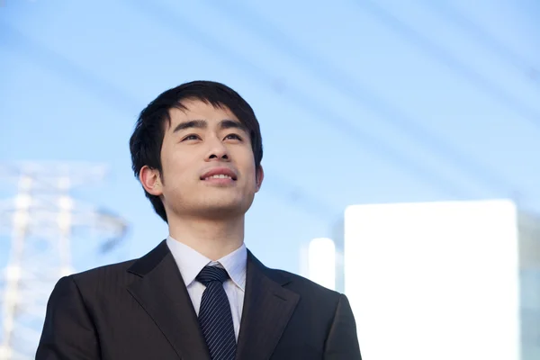 Businessman in Front of Power Lines — Stock Photo, Image