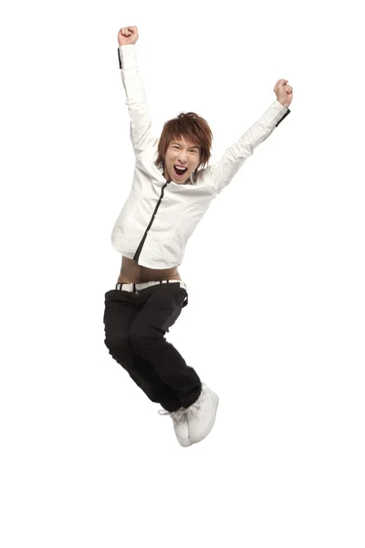 Portrait of an excited young man mid-air — Stock Photo, Image