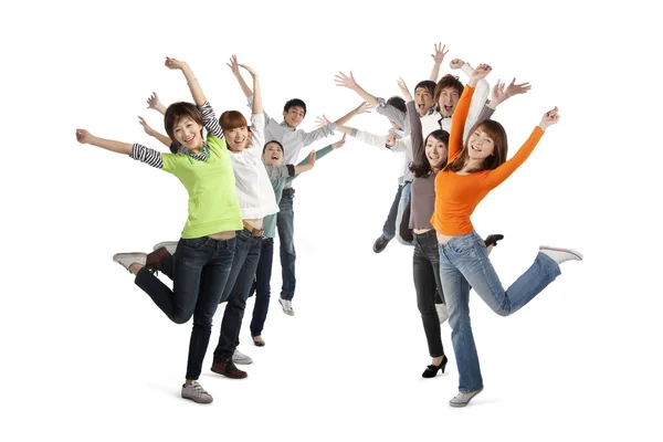 Two rows of excited young people Stock Picture